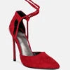 RULE-BREAKER Red Lace Up Stiletto Sandals 1 RULE-BREAKER Red Lace Up Stiletto Sandals -Her Shoe World RULEBREAKERRedMicrofiberHighHeeledLaceUpSandal RCSH3455 Red 2