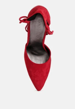 RULE-BREAKER Red Lace Up Stiletto Sandals -Her Shoe World RULEBREAKERRedMicrofiberHighHeeledLaceUpSandal RCSH3455 Red 7