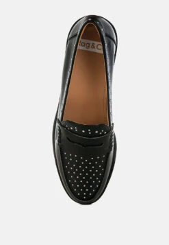 Raisa Stud Embellished Penny Loafers -Her Shoe World RaisaStudEmbellishedPennyLoafersRCSH5389BLACK 5