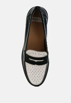 Raisa Stud Embellished Penny Loafers -Her Shoe World Raisa Stud Embellished Penny Loafers RCSH5389 BLACK OFF WHITE 1