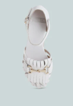 Ramita Horsebit Fringe Flat Sandals 25 Ramita Horsebit Fringe Flat Sandals -Her Shoe World RamitaHorsebitFringeFlatSandalsRCSH5489WHITE 5
