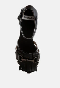 Ramita Horsebit Fringe Flat Sandals 35 Ramita Horsebit Fringe Flat Sandals -Her Shoe World Ramita Horsebit Fringe Flat Sandals RCSH5489 BLACK 3