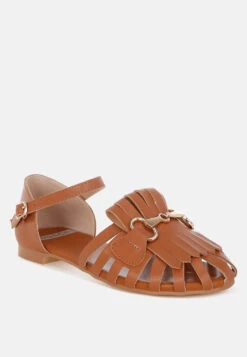 Ramita Horsebit Fringe Flat Sandals 28 Ramita Horsebit Fringe Flat Sandals -Her Shoe World Ramita Horsebit Fringe Flat Sandals RCSH5489 TAN 6