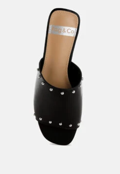 Renaldi Genuine Leather Studded Slip-On Flats -Her Shoe World RenaldiGenuineLeatherStuddedSlip OnFlatsRCSH5576Black 1