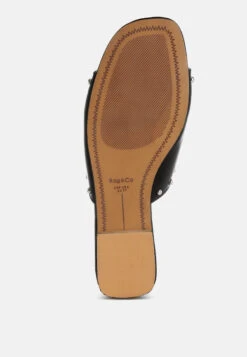 Renaldi Genuine Leather Studded Slip-On Flats -Her Shoe World RenaldiGenuineLeatherStuddedSlip OnFlatsRCSH5576Black 2