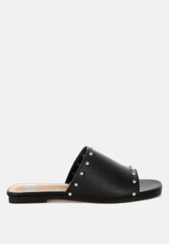 Renaldi Genuine Leather Studded Slip-On Flats -Her Shoe World RenaldiGenuineLeatherStuddedSlip OnFlatsRCSH5576Black 3