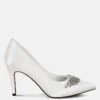 Rhodolia Diamante Brooch Detail Satin Pumps 1 Rhodolia Diamante Brooch Detail Satin Pumps -Her Shoe World RhodoliaDiamanteBroochDetailSatinPumpsRCSH5306WHITE 1