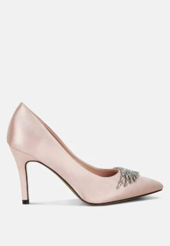 Rhodolia Diamante Brooch Detail Satin Pumps 26 Rhodolia Diamante Brooch Detail Satin Pumps -Her Shoe World Rhodolia Diamante Brooch Detail Satin Pumps RCSH5306 BLUSH 4