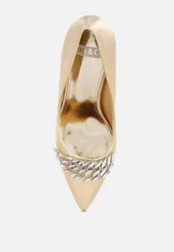 Rhodolia Diamante Brooch Detail Satin Pumps 35 Rhodolia Diamante Brooch Detail Satin Pumps -Her Shoe World Rhodolia Diamante Brooch Detail Satin Pumps RCSH5306 GOLD 1