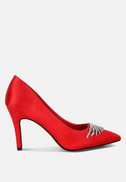 Rhodolia Diamante Brooch Detail Satin Pumps 37 Rhodolia Diamante Brooch Detail Satin Pumps -Her Shoe World Rhodolia Diamante Brooch Detail Satin Pumps RCSH5306 RED 4