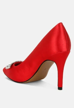Rhodolia Diamante Brooch Detail Satin Pumps 40 Rhodolia Diamante Brooch Detail Satin Pumps -Her Shoe World Rhodolia Diamante Brooch Detail Satin Pumps RCSH5306 RED 7