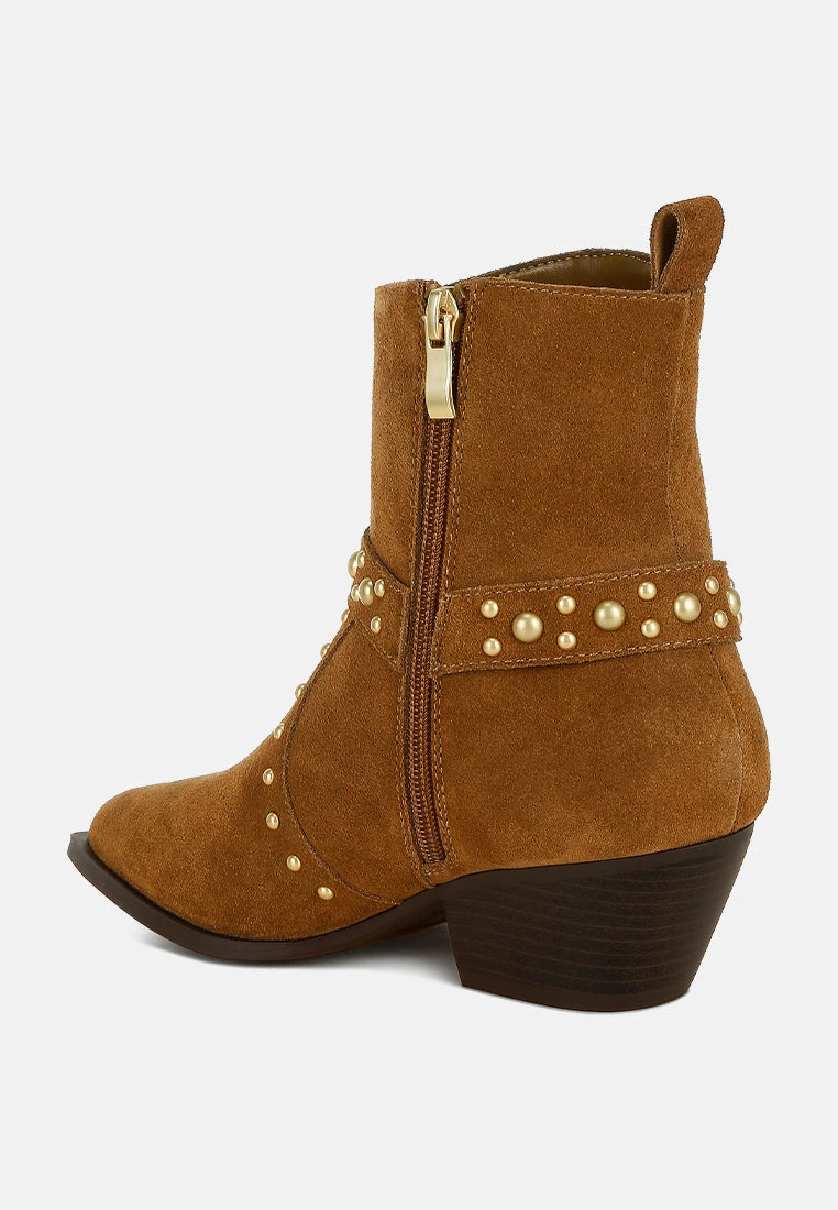 Rodeo Studded Real Suede Leather Ankle Boots 5 Rodeo Studded Real Suede Leather Ankle Boots - Image 3