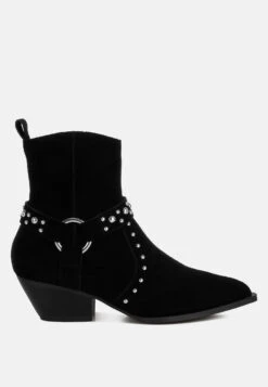 Rodeo Studded Real Suede Leather Ankle Boots 18 Rodeo Studded Real Suede Leather Ankle Boots -Her Shoe World Rodeo Studded Suede Ankle Boots RCSH5004 BLACK 5