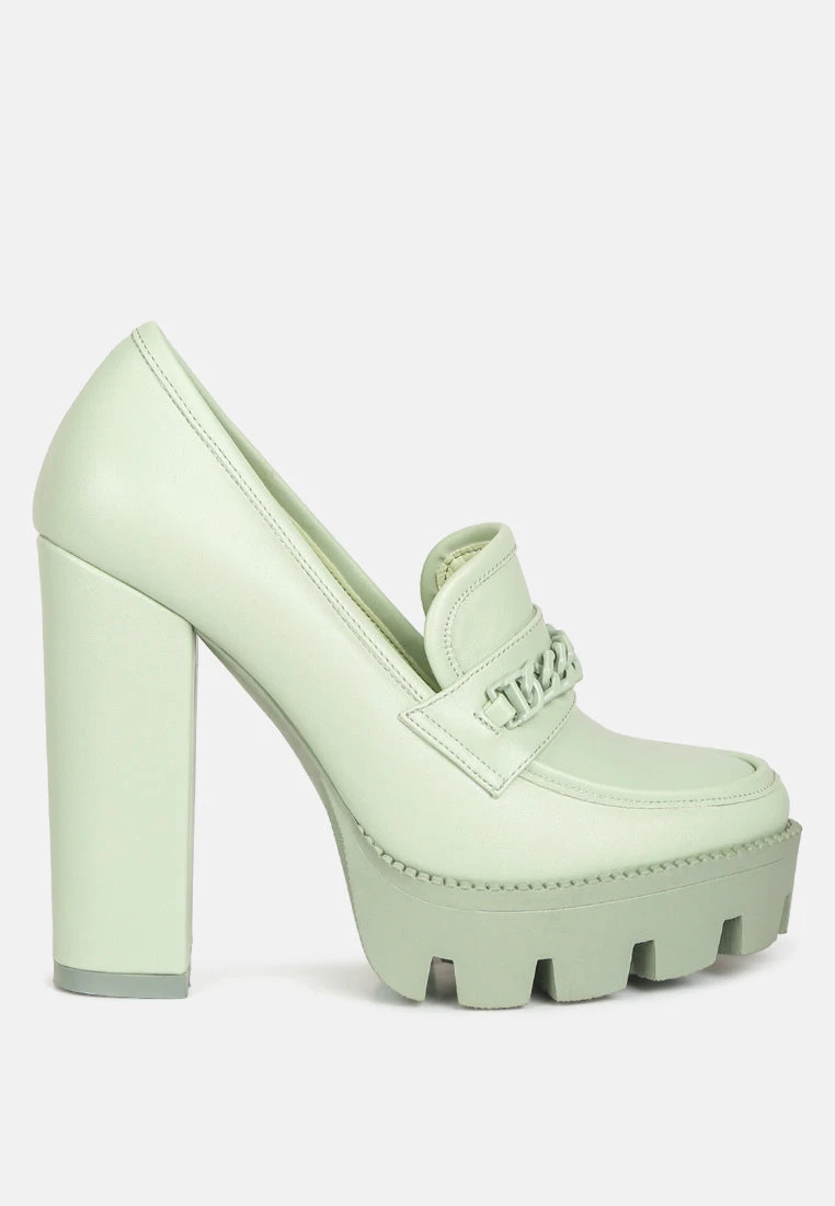 CORINNE Green Chain Embellished Chunky Loafers 4 CORINNE Green Chain Embellished Chunky Loafers - Image 2