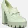 CORINNE Green Chain Embellished Chunky Loafers -Her Shoe World SH4184Green 2