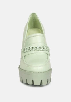 CORINNE Green Chain Embellished Chunky Loafers 11 CORINNE Green Chain Embellished Chunky Loafers -Her Shoe World SH4184Green 3
