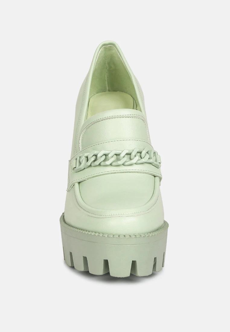 CORINNE Green Chain Embellished Chunky Loafers 5 CORINNE Green Chain Embellished Chunky Loafers - Image 3