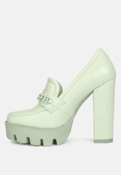 CORINNE Green Chain Embellished Chunky Loafers 12 CORINNE Green Chain Embellished Chunky Loafers -Her Shoe World SH4184Green 4