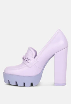 CORINNE Lilac Chain Embellished Chunky Loafers 11 CORINNE Lilac Chain Embellished Chunky Loafers -Her Shoe World SH4184Lilac 1