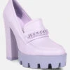 CORINNE Lilac Chain Embellished Chunky Loafers -Her Shoe World SH4184Lilac 6