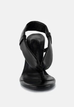 SINGLES Black Stiletto Heel Thong Sandals -Her Shoe World SINGLESBlackHighHeeledThongSandals RCSH3037 black 8