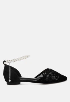 Shrami Pearl & Rhinestone Strap Flat Sandals -Her Shoe World Shrami Pearl Rhinestone Strap Flat Sandals RCSH5111 BLACK 8