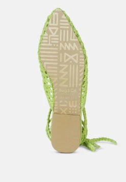 TUTSI Green Handwoven Honeycomb Tie Up Flat Mules -Her Shoe World TUTSIGreenHandwovenHoneycombCottonTieUpMuleFlats RCSH2867 Green 8