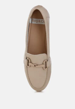 Taranis Monochromatic Horsebit Real Leather Loafers -Her Shoe World TaranisMonochromaticHorsebitRealLeatherLoafersRCSH5478BEIGE 2