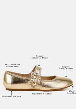 Upstage Brooch Mary Jane Ballerinas 34 Upstage Brooch Mary Jane Ballerinas -Her Shoe World UpstageBroochMaryJaneSandals RCSH4805GOLD 7