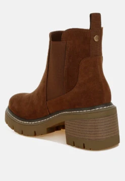 Vostok Suede Chunky Chelsea Boots -Her Shoe World VostokSuedeChunkyChelseaBootsRCSH5012BROWN 9
