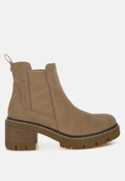 Vostok Suede Chunky Chelsea Boots -Her Shoe World Vostok Suede Chunky Chelsea Boots RCSH5012 BEIGE 4
