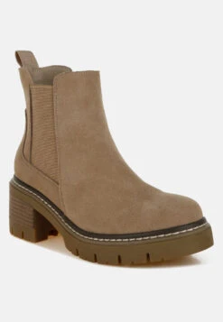 Vostok Suede Chunky Chelsea Boots -Her Shoe World Vostok Suede Chunky Chelsea Boots RCSH5012 BEIGE 5