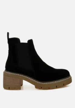 Vostok Suede Chunky Chelsea Boots -Her Shoe World Vostok Suede Chunky Chelsea Boots RCSH5012 BLACK 6 ac66d941 2df4 44a1 9800 9ee9f865ee21