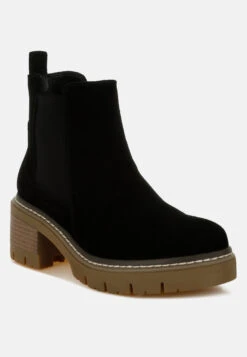 Vostok Suede Chunky Chelsea Boots -Her Shoe World Vostok Suede Chunky Chelsea Boots RCSH5012 BLACK 7 8c233659 9867 44f3 be81 b1c48cd449d5