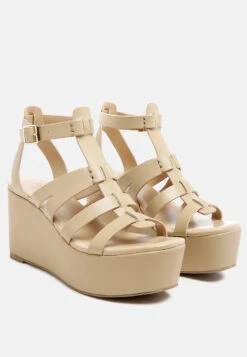 WINDRUSH Cage Wedge Leather Sandal In Nude