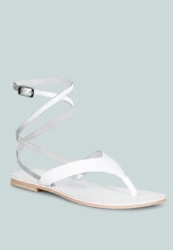 WRAP-UP Tie Around White Flat Sandals