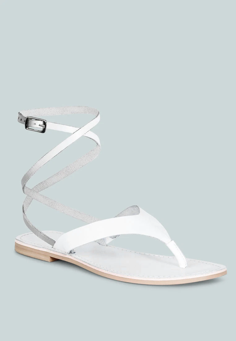 WRAP-UP Tie Around White Flat Sandals 3 WRAP-UP Tie Around White Flat Sandals