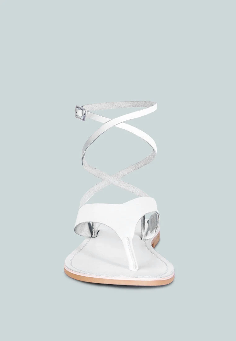 WRAP-UP Tie Around White Flat Sandals 5 WRAP-UP Tie Around White Flat Sandals - Image 3