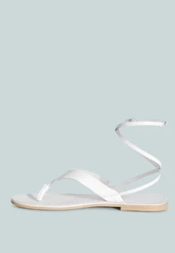 WRAP-UP Tie Around White Flat Sandals 13 WRAP-UP Tie Around White Flat Sandals -Her Shoe World WRAPUPTieUpThongLeatherFlatsinWhite RCSH2861 6