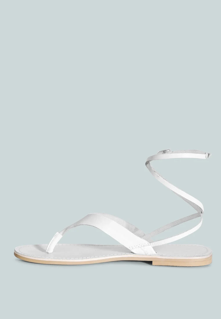 WRAP-UP Tie Around White Flat Sandals 6 WRAP-UP Tie Around White Flat Sandals - Image 4
