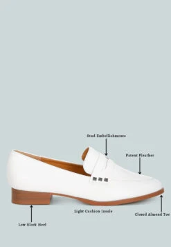 Noshiya Patent Pleather Penny Loafers -Her Shoe World WingedPatentPleatherPennyLoafers RCSH4842 off white 1