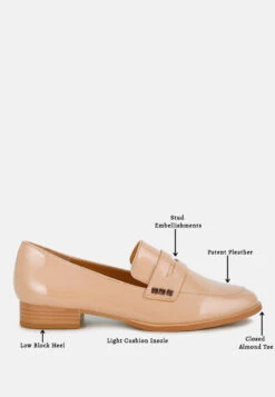 Noshiya Patent Pleather Penny Loafers -Her Shoe World Winged Patent Pleather Penny Loafers RCSH4842 beige 1