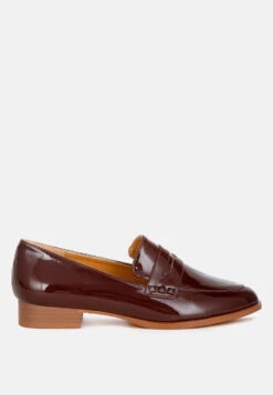 Noshiya Patent Pleather Penny Loafers -Her Shoe World Winged Patent Pleather Penny Loafers RCSH4842 brown 1