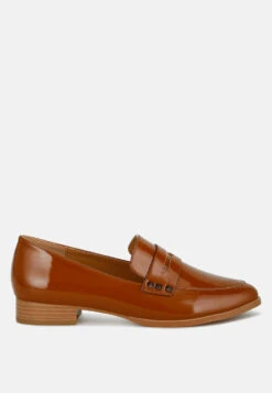 Noshiya Patent Pleather Penny Loafers -Her Shoe World Winged Patent Pleather Penny Loafers RCSH4842 tan 4