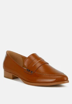 Noshiya Patent Pleather Penny Loafers -Her Shoe World Winged Patent Pleather Penny Loafers RCSH4842 tan 5