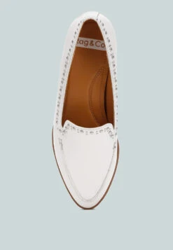 Wolferton Delicate Stud Detail Leather Loafers -Her Shoe World WolfertonDelicateStudDetailLeatherLoafers RCSH4847 offwhite 2