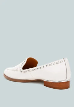 Wolferton Delicate Stud Detail Leather Loafers -Her Shoe World WolfertonDelicateStudDetailLeatherLoafers RCSH4847 offwhite 7