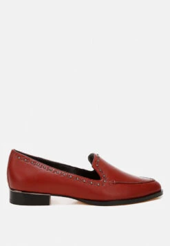 Wolferton Delicate Stud Detail Leather Loafers -Her Shoe World Wolferton Delicate Stud Detail Leather Loafers RCSH4847 Burgundy 1