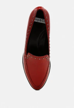 Wolferton Delicate Stud Detail Leather Loafers -Her Shoe World Wolferton Delicate Stud Detail Leather Loafers RCSH4847 Burgundy 2