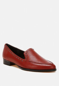 Wolferton Delicate Stud Detail Leather Loafers -Her Shoe World Wolferton Delicate Stud Detail Leather Loafers RCSH4847 Burgundy 5